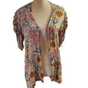 Maurices Short Sleeve Light Weight Sun Flower Crinkle Cardigan Size Small